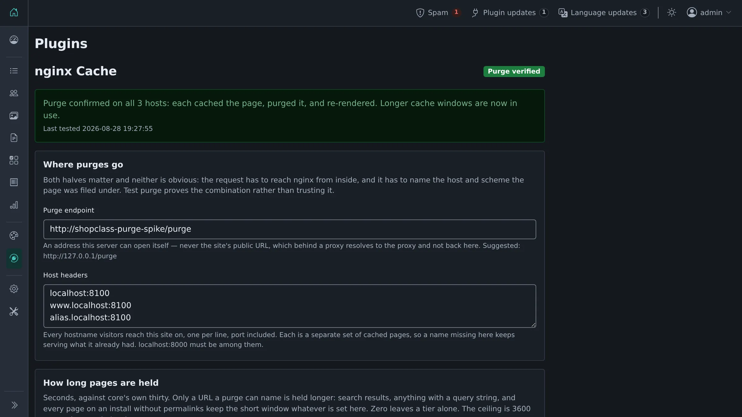 A verified purge, and how long each kind of page is held