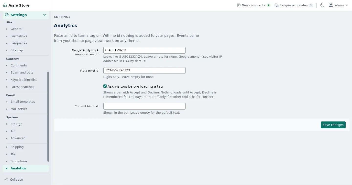 Measurement ids and the consent bar setting