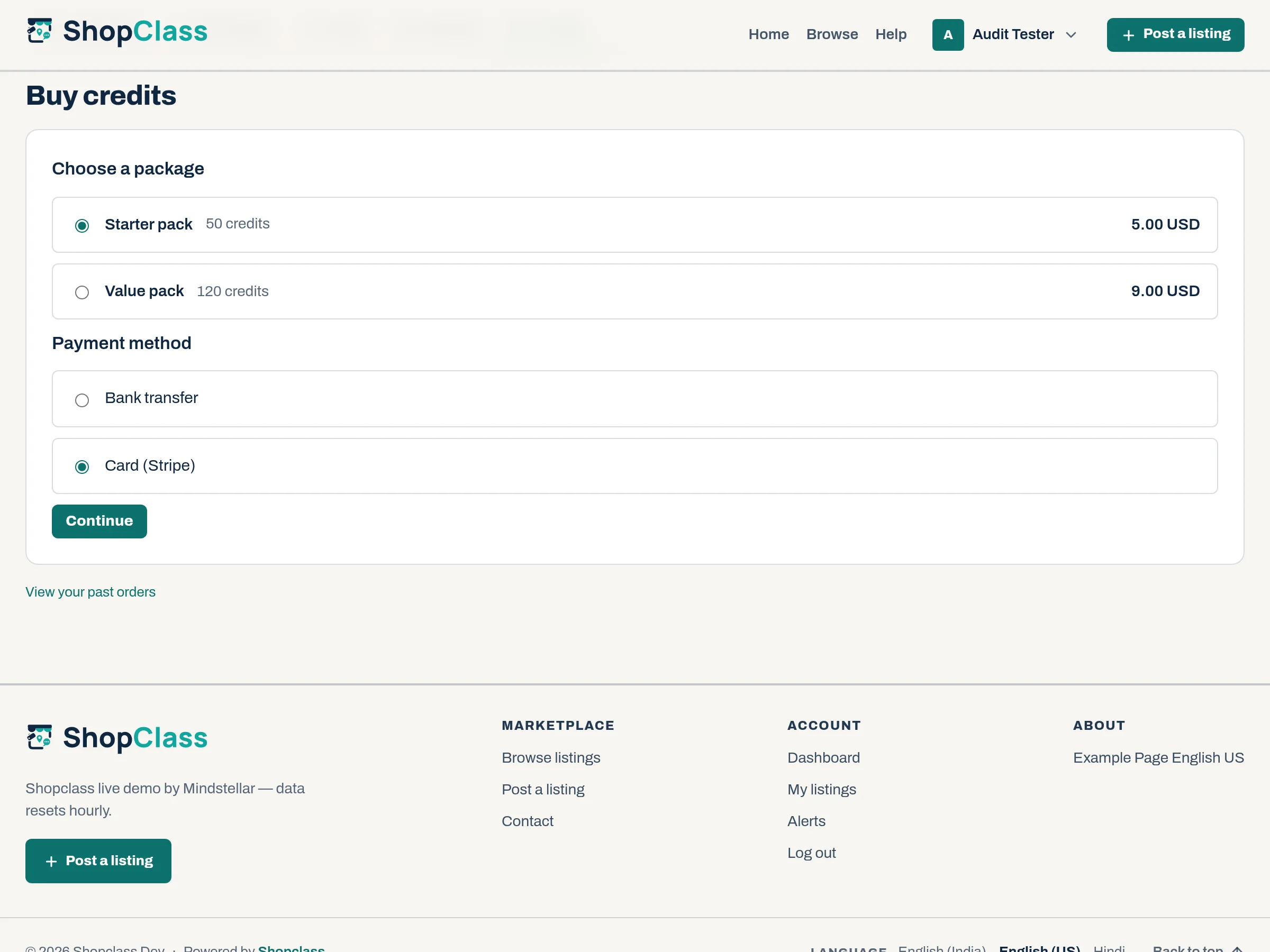 Stripe at checkout, next to the site's other payment methods