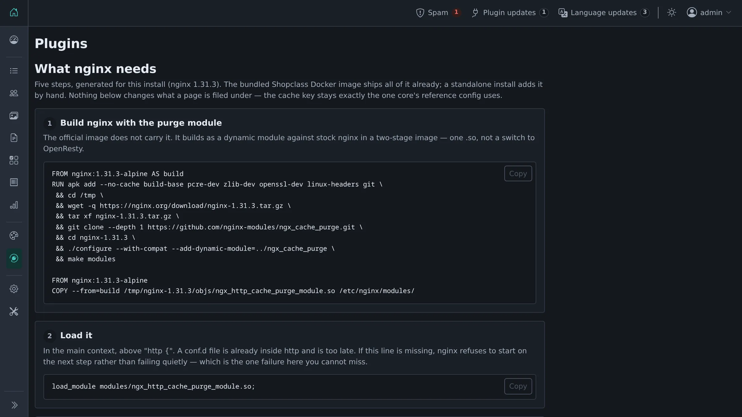 The nginx setup, generated for this install